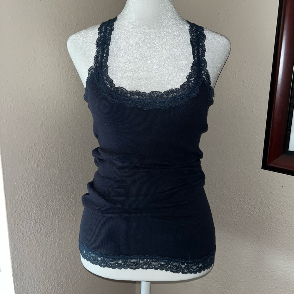 Vintage Y2K Abercrombie & Fitch 2000s Lace Trim Ribbed Tank Top